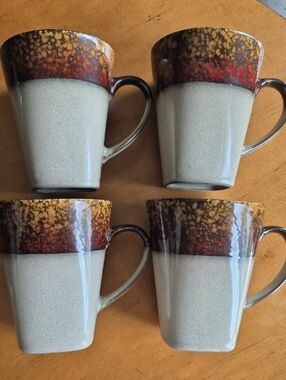 Mastercuisine M6T2 Speckled Coffee Mugs.Cream with Rust & Gold Accent (Set of 4)